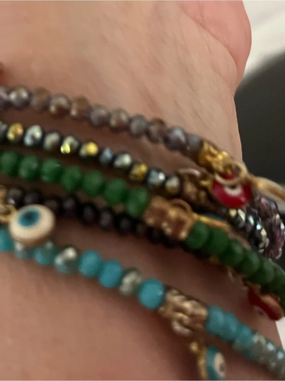 Colorful Beaded Multi-Strand Bracelet - Green, Turquoise, Black, Purple